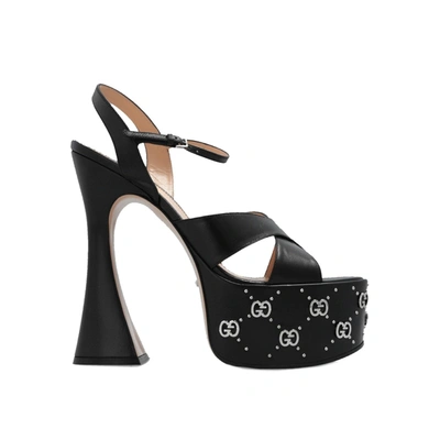 Shop Gucci Leather Platform Sandals In Black