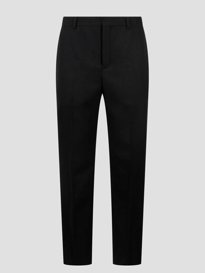 Shop Saint Laurent Striped Wool High-waisted Pants In Black