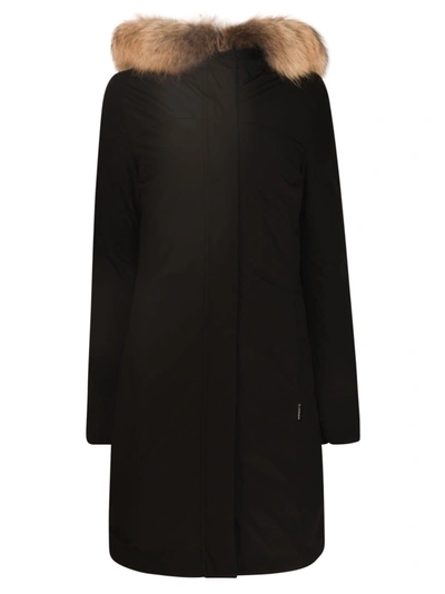 Shop Woolrich Fur Concealed Hooded Parka In Black