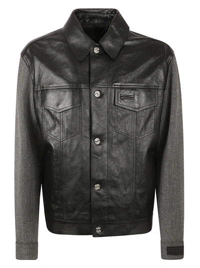 Shop Versace Buttoned Cargo Jacket In Black/white