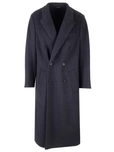 Shop Fendi Long Double-breasted Coat In Blue