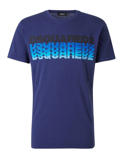 Shop Dsquared2 Logo Printed Crewneck T-shirt In Blue