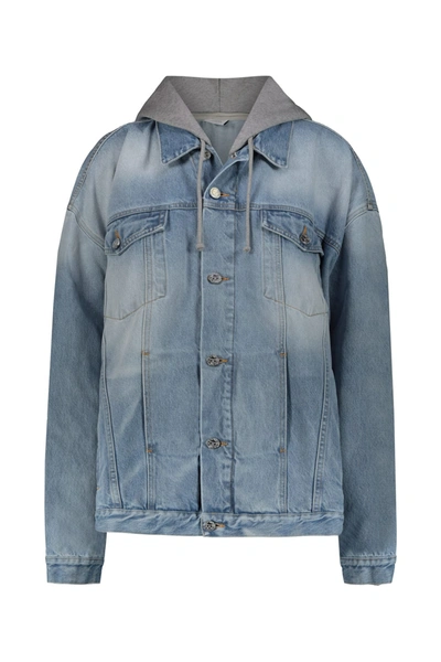 Shop Vetements Hooded Denim Jacket In Blue