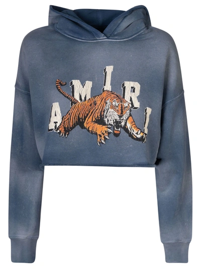 Shop Amiri Vintage Cropped Tiger Hoodie In Blue