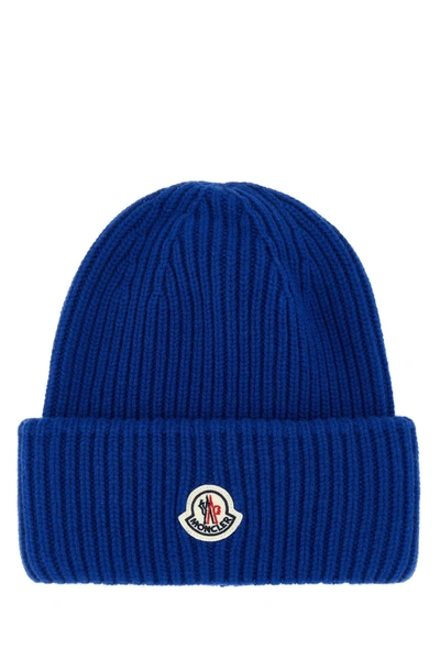 Shop Moncler Electric Blue Wool Blend Beanie Hat