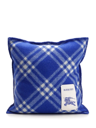 Shop Burberry Check Wool Pillow In Blue
