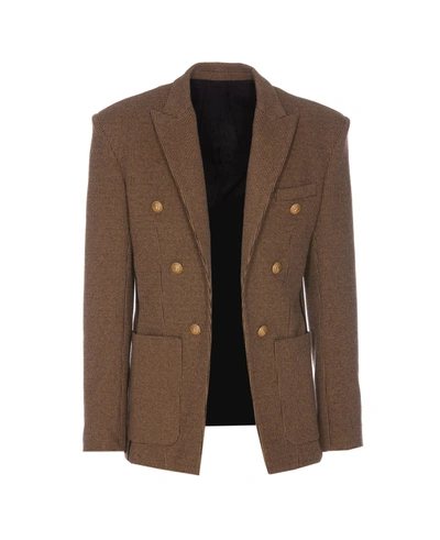 Shop Balmain Houndstooth Coat In Brown