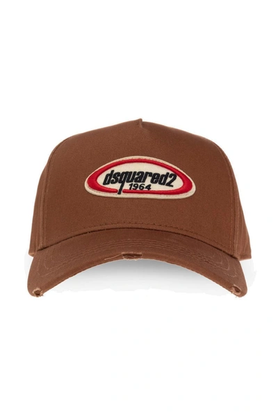 Shop Dsquared2 Logo Embroidery Baseball Cap In Brown
