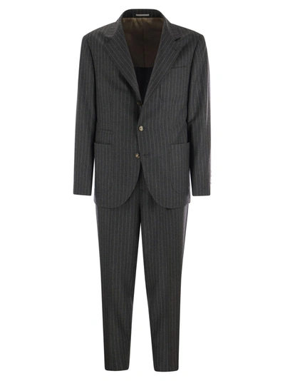 Shop Brunello Cucinelli Pinstripe Suit In Virgin Wool In Dark Grey