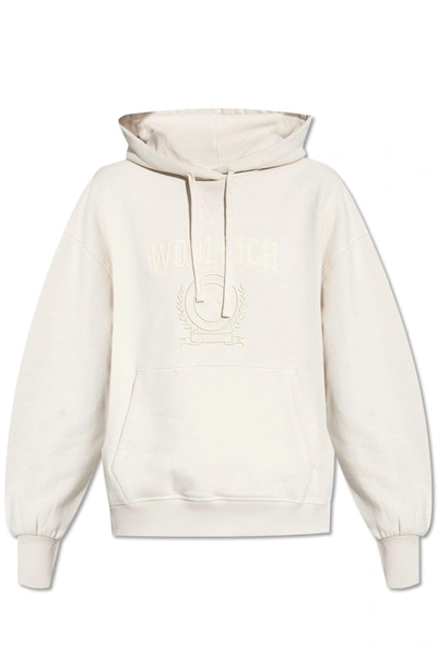 Shop Woolrich Logo Embroidered Drawstring Hoodie In Default Title