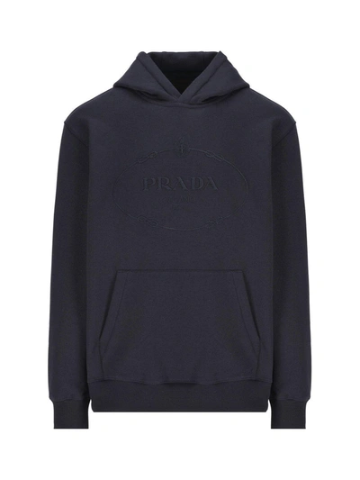 Shop Prada Logo-embroidered Long-sleeved Hoodie In Default Title