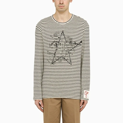 Shop Golden Goose Ivory And Blue Striped T-shirt In Ecru