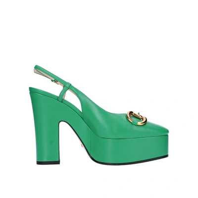 Shop Gucci Leather Slingback Pumps In Green