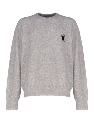 Shop Acne Studios Pullover With Embroidered Logo In Grey