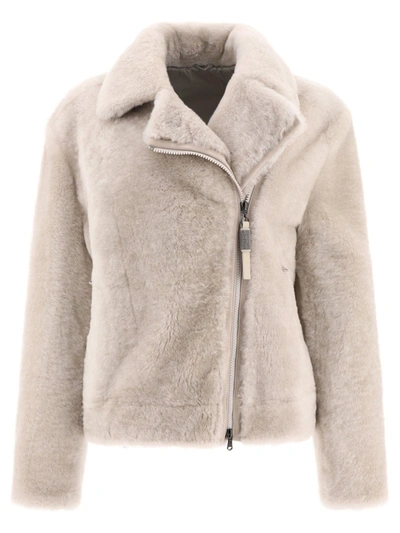 Shop Brunello Cucinelli Fur Zipped Jacket In Mastic
