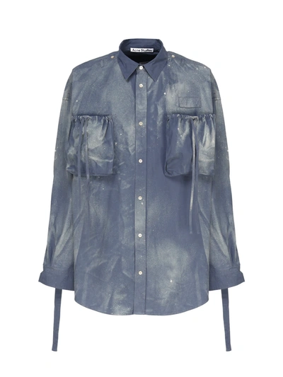 Shop Acne Studios Shirt With Buttons And Spray Treatment In Mid Blue