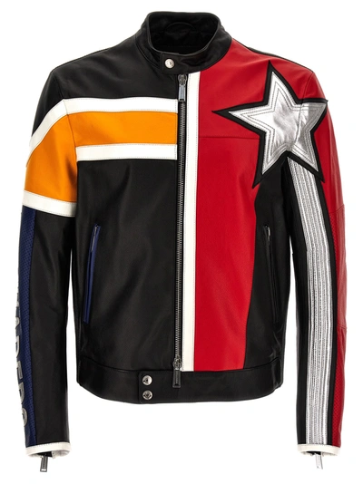 Shop Dsquared2 Motorbiker Leather Jacket In Multicolor