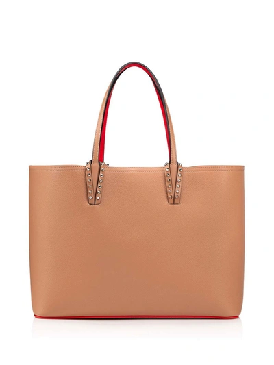Shop Christian Louboutin Cabata Bag In Leather With Spikes In Nude