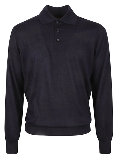 Shop Brunello Cucinelli Long-sleeved Collared Sweater In Navy/dark Grey