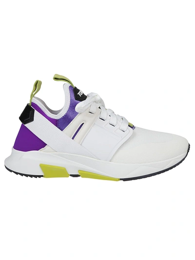 Shop Tom Ford Jago Low Top Sneakers In Purple/off White/white