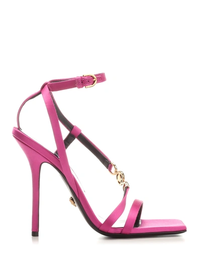 Shop Versace High Heel Satin Sandals In Rose