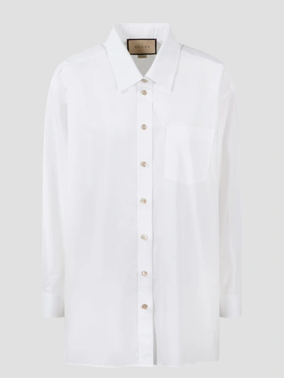 Shop Gucci Embroidery Shirt In White