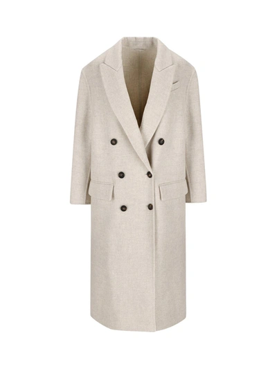 Shop Brunello Cucinelli Double-breasted Mid-length Coat In Yellow Cream