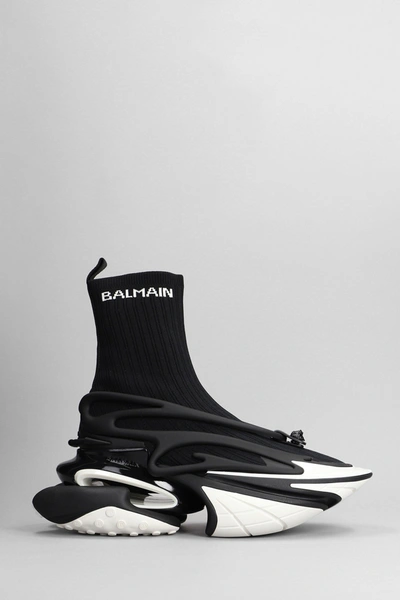 Shop Balmain Unicorn High Top Sneakers In Black Polyester