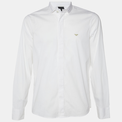 Pre-owned Emporio Armani White Logo Embroidered Cotton Slim Fit Shirt Xxl