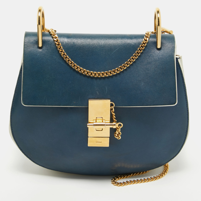Pre-owned Chloé Navy Blue/grey Leather Medium Drew Shoulder Bag