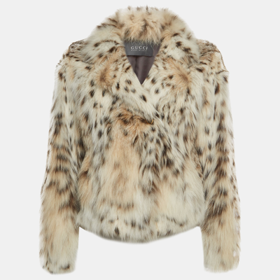 Pre-owned Gucci Beige/brown Lynx Fur Short Coat S