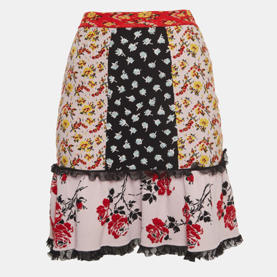 Pre-owned Alexander Mcqueen Multicolor Floral Intarsia Stretch Knit Mini Skirt Xxs