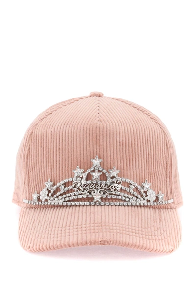 Shop Dsquared2 Baseball Cap With Built-in Tiara In Antique Pink (pink)