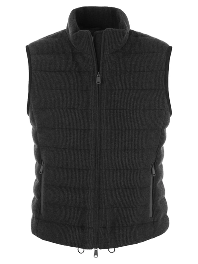 Shop Brunello Cucinelli English Rib Cashmere Knit Sleeveless Down Jacket With Monile In Anthracite