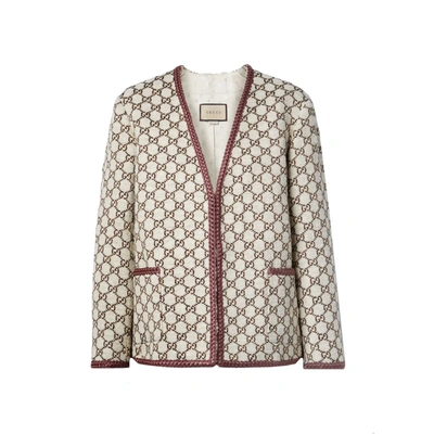 Shop Gucci Gg Checked Tweed Jacket In Beige