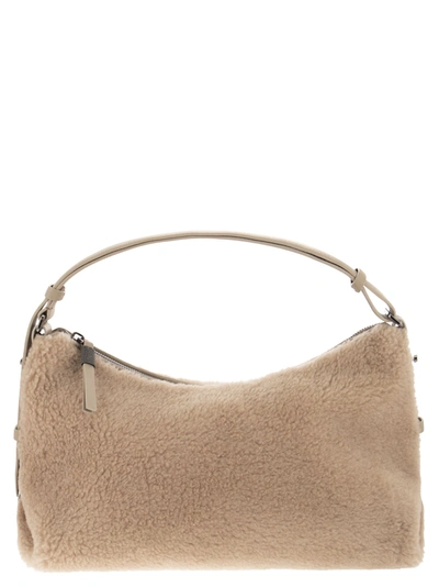Shop Brunello Cucinelli Fleecy Bag Made Of Virgin Wool And Cashmere With Necklace In Beige