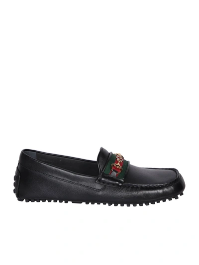 Shop Gucci Web Ribbon Driver Loafer In Black