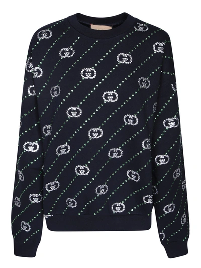 Shop Gucci Gg Crossover Crystals Sweatshirt In Black