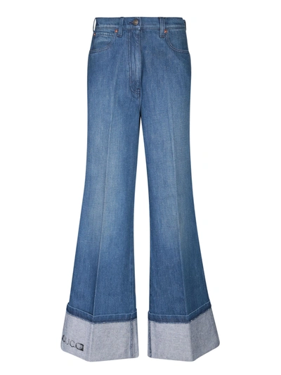Shop Gucci Wide Silhouette Jeans In Blue