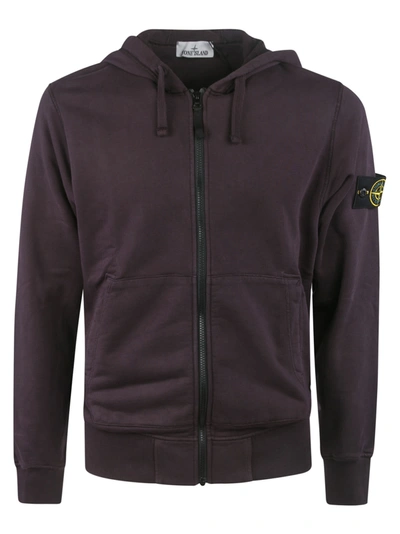 Shop Stone Island Logo Sleeve Hoodie In Burgundy