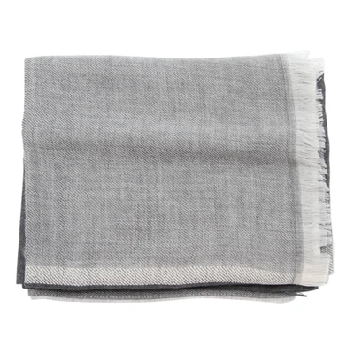 Shop Brunello Cucinelli Colour Block Fringed Scarf In Charcoal