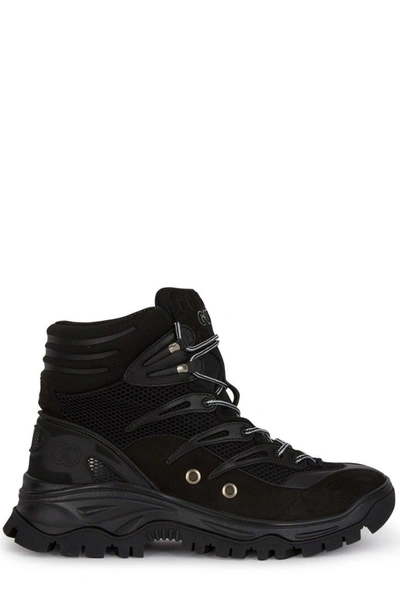Shop Gucci Mesh Panelled Lace-up Boots In Default Title
