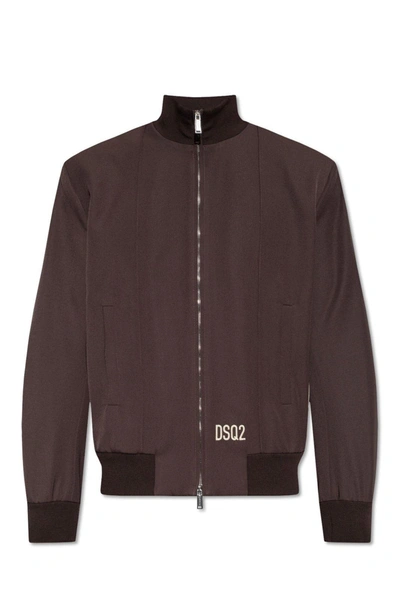 Shop Dsquared2 Logo Embroidered Zip-up Bomber Jacket In Multicolor