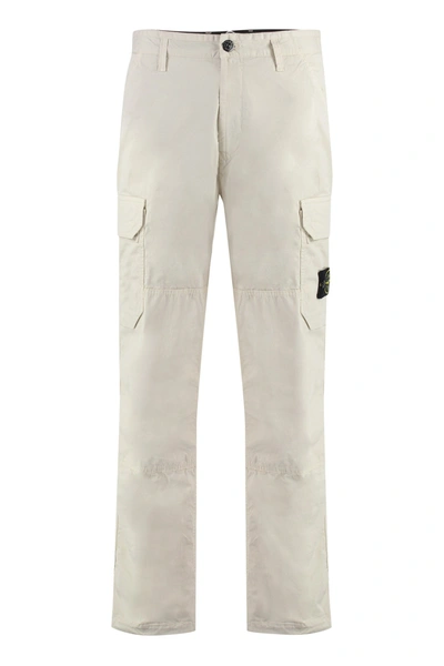 Shop Stone Island Stretch Cotton Cargo Trousers In Natural