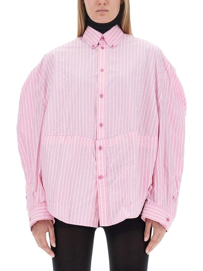Shop Balenciaga Striped Oversized Shirt In Rosa