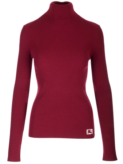 Shop Burberry Ribbed Turtleneck In Red