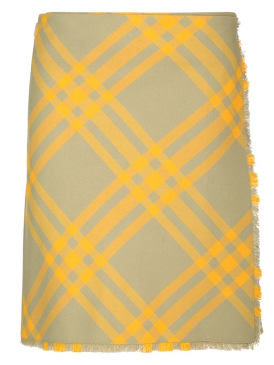 Shop Burberry Check Wool Kilt In Yellow
