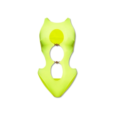 Shop Versace Neon One-piece Swimsuit In Yellow