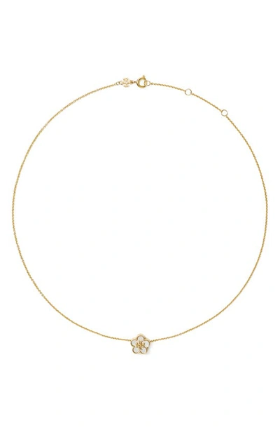 Shop Tory Burch Kira Mother-of-pearl Flower Pendant Necklace In Tory Gold / Mother Of Pearl