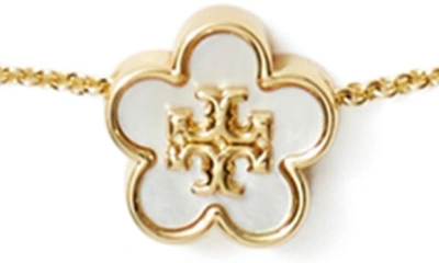 Shop Tory Burch Kira Mother-of-pearl Flower Pendant Necklace In Tory Gold / Mother Of Pearl